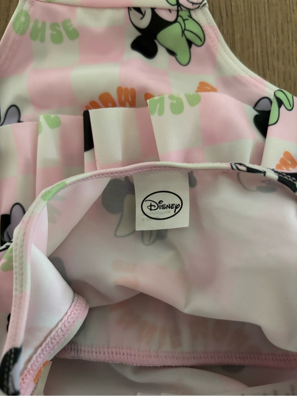Disney H&M Pink Check Minnie Mouse Ruffle One-Piece Swimsuit - Picture 3 of 4